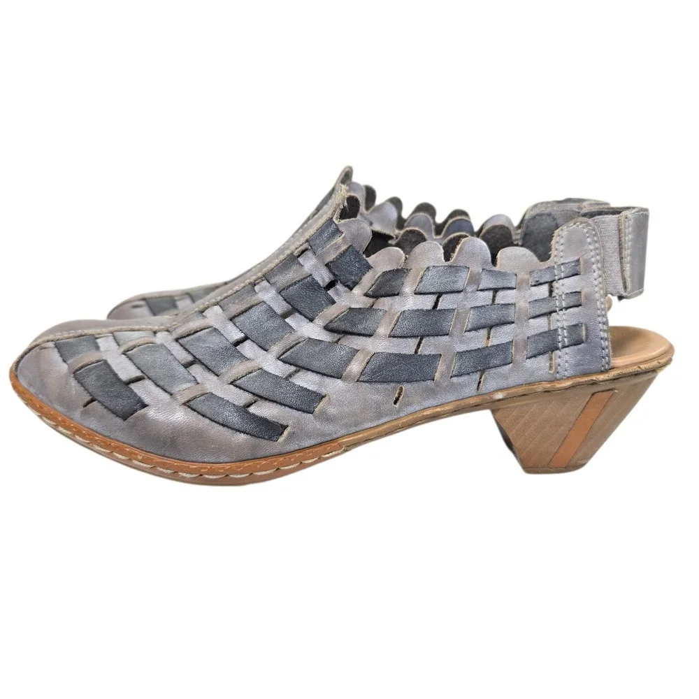 Rieker Antistress Woven Leather Slingback Sandals Women Size 37‎ Gray